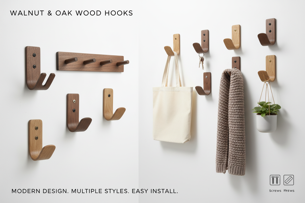 NOIR.DESIGN wooden wall hooks collection - lifestyle collage