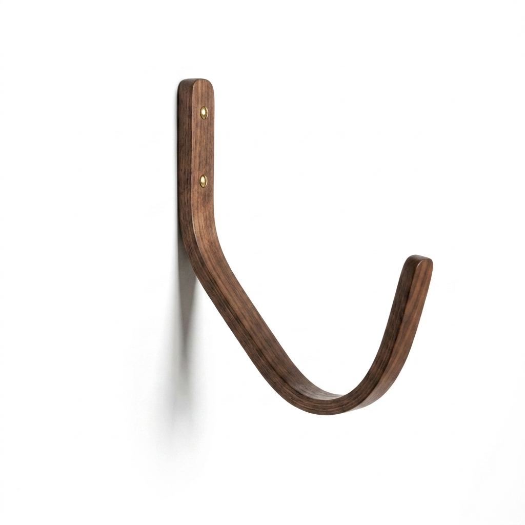 Wooden surfboard hook on a white background
