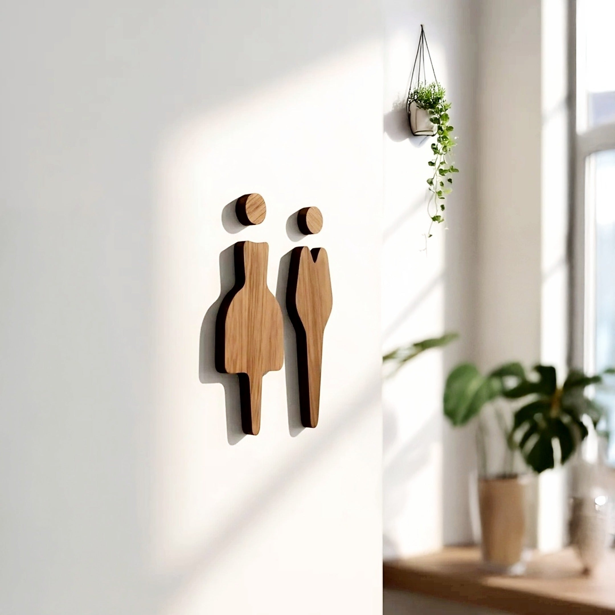 Male & Female Toilet Sign | American Black Walnut | Unisex Icons