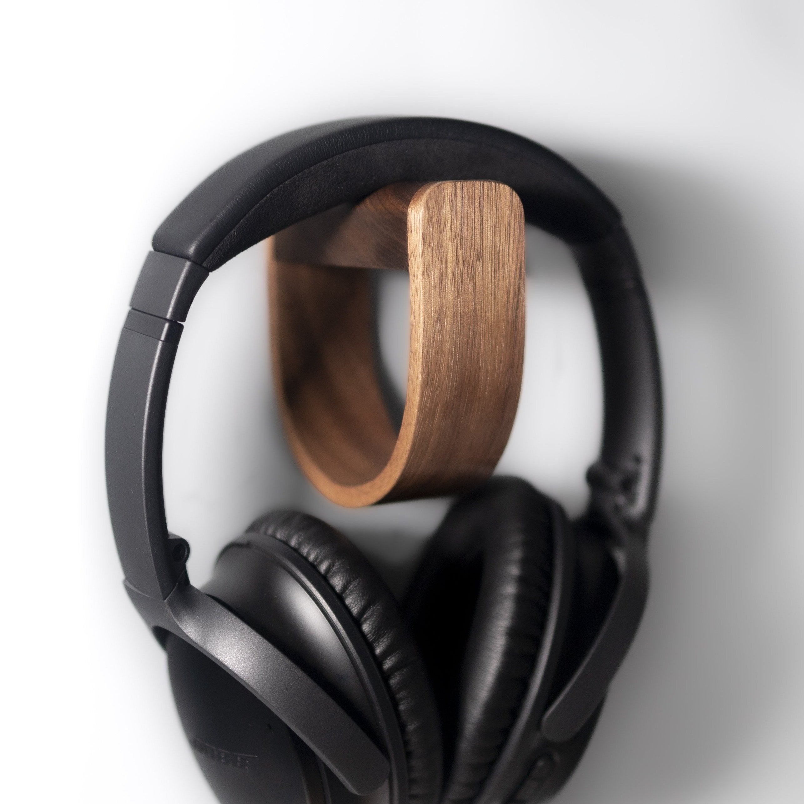 Walnut Headphone Wall Mount | Duo I Wooden Headset Holder | UK Made