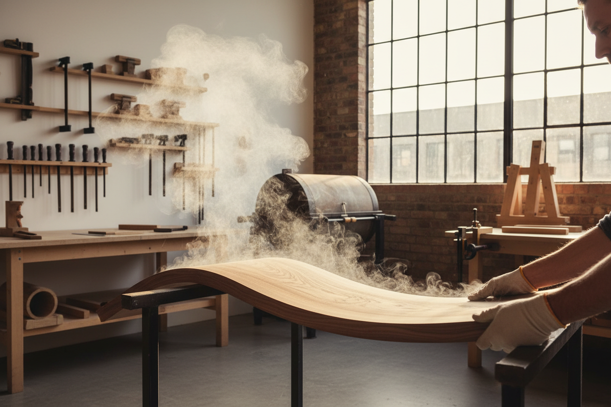 Steam bending traditional woodworking technique - NOIR.DESIGN handcrafted furniture process