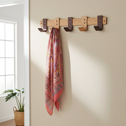 Designer Mixed Oak & Walnut Coat Rack - 5 Hook Wall Mount