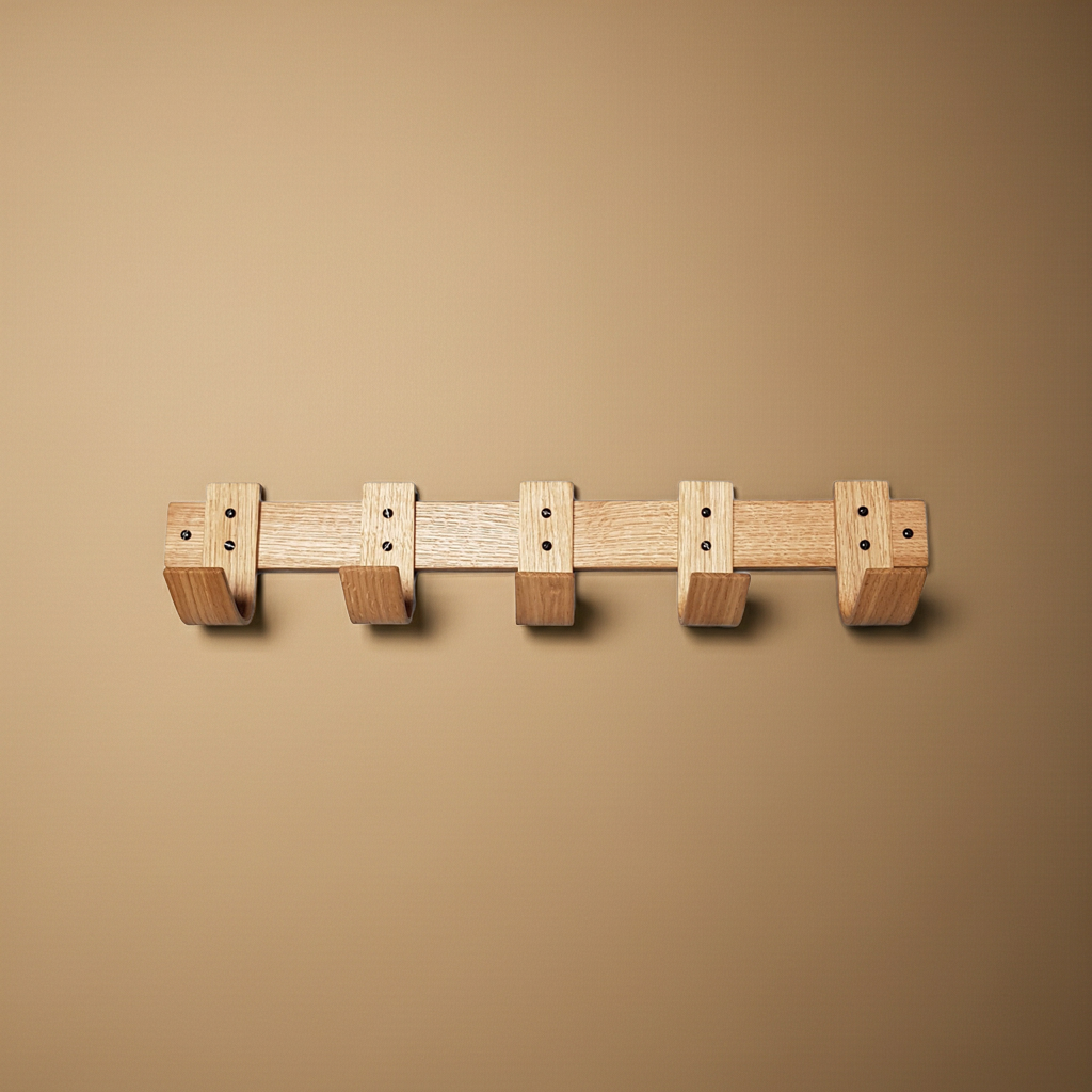 Spring Oak Coat Rack - 5 Hook Wall Mount