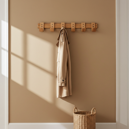 Spring Oak Coat Rack - 5 Hook Wall Mount