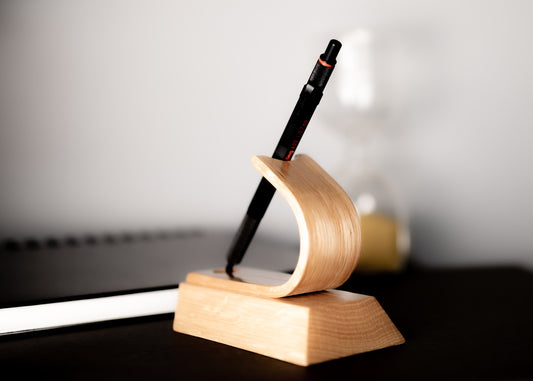 Luxury Oak Pen Holder Stand | Handcrafted Single Pen Display | Swiss Collection