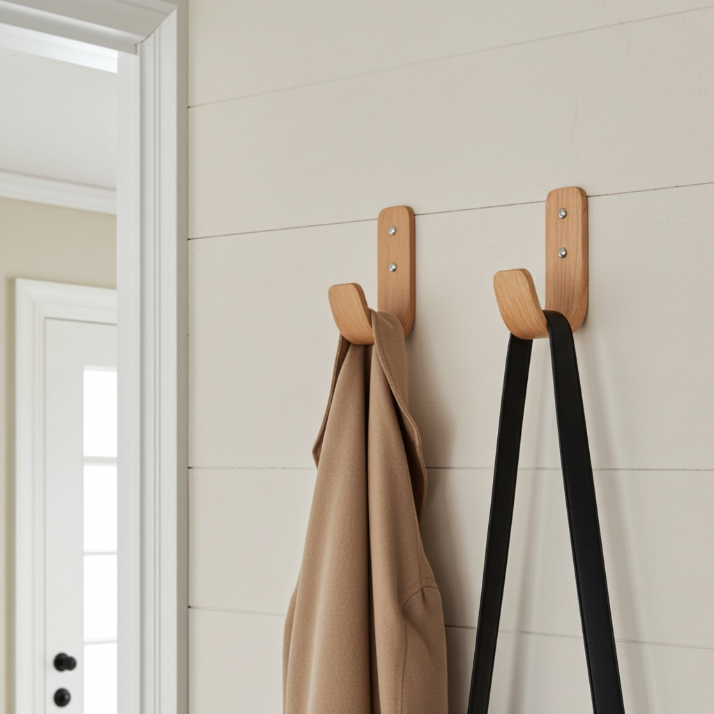 Curved Hardwood Wall Coat Hooks  - Oak