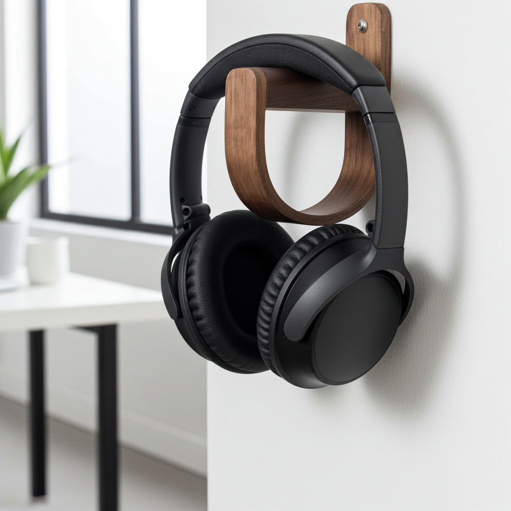 Walnut Headphone Wall Mount | Duo S Wooden Headset Holder | UK Made