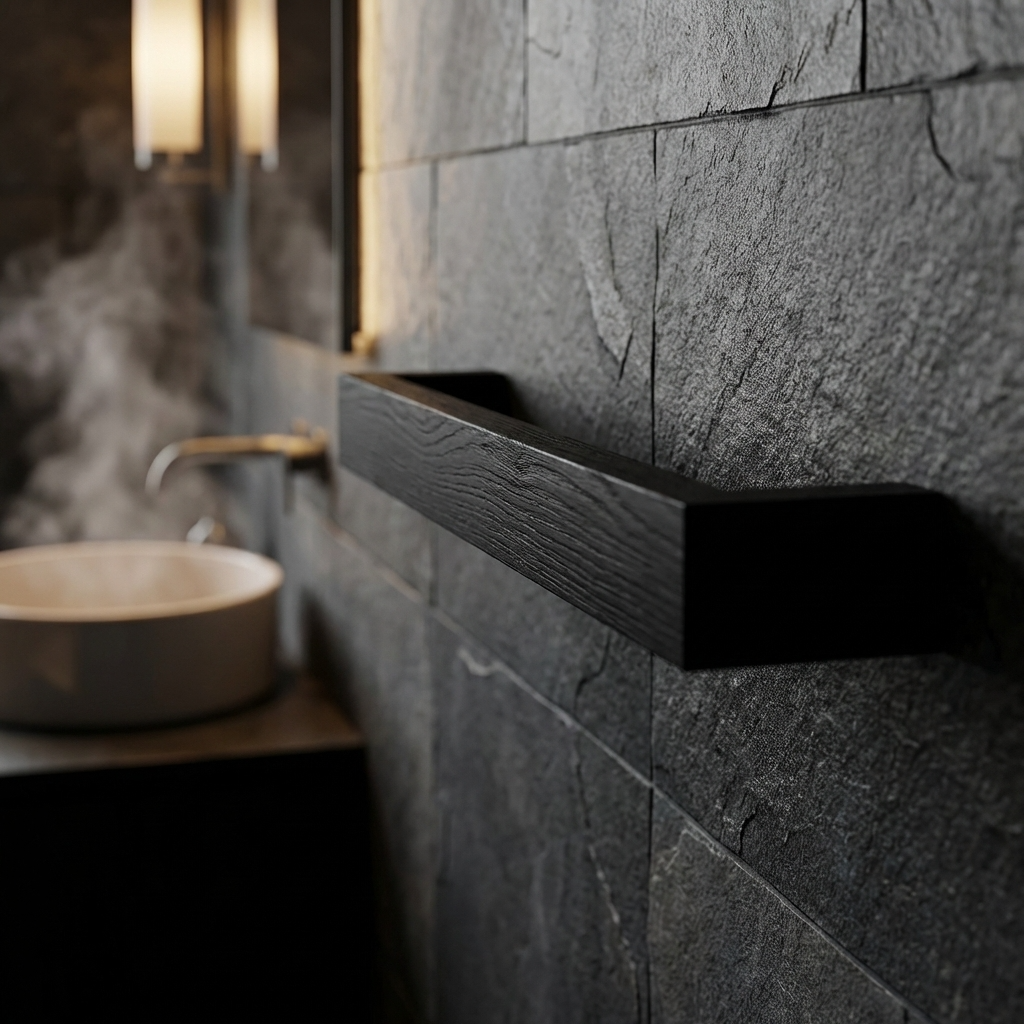 Minimalist black ash towel rail for kitchen or bathroom