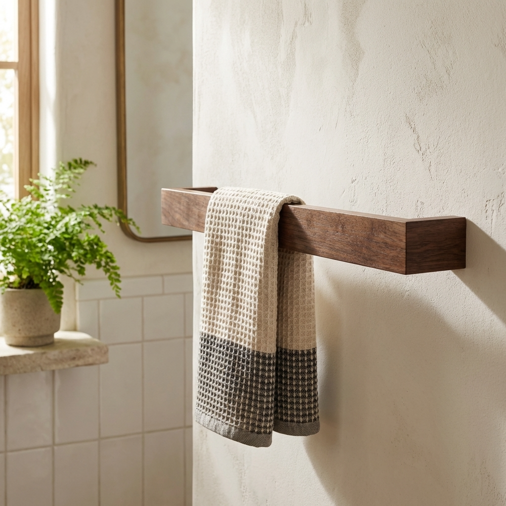 Slimline Walnut Towel Rack – Modern Minimalist Wall-Mounted Design
