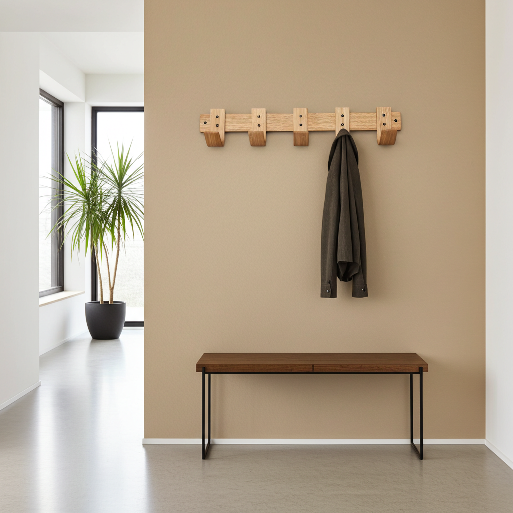 Spring Oak Coat Rack - 5 Hook Wall Mount