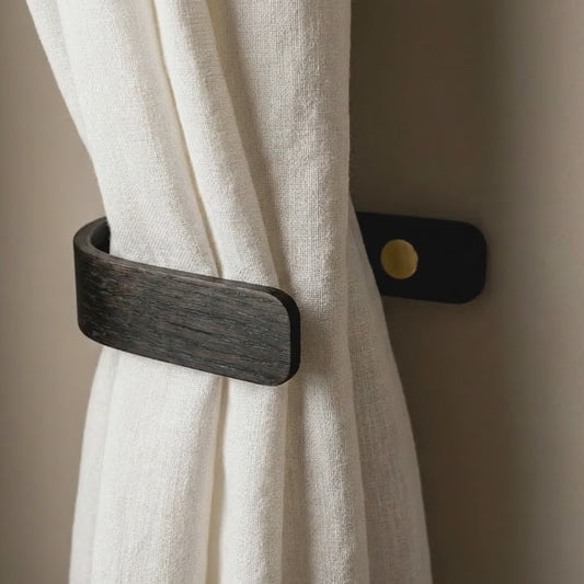 solid oak black curtain holders