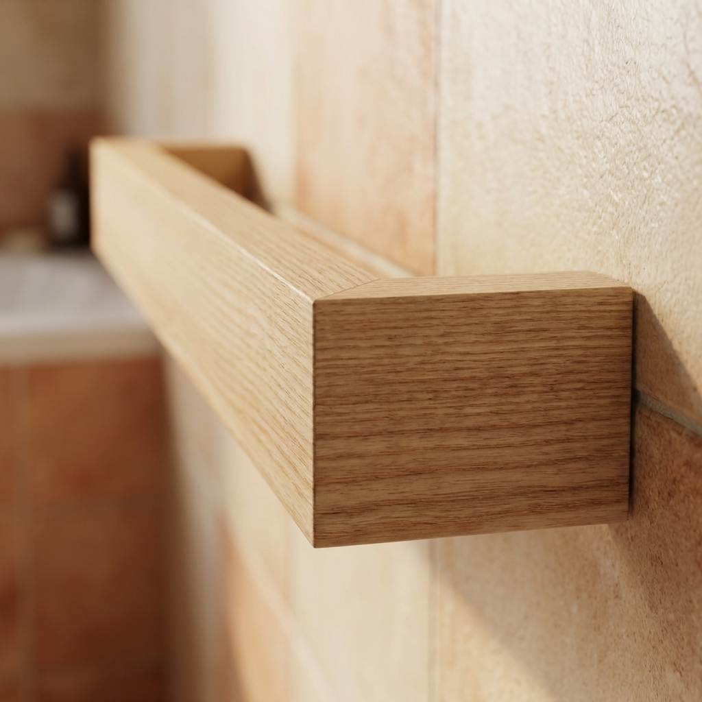 Slimline ash wooden towel bar for kitchen close up of the wooden grain