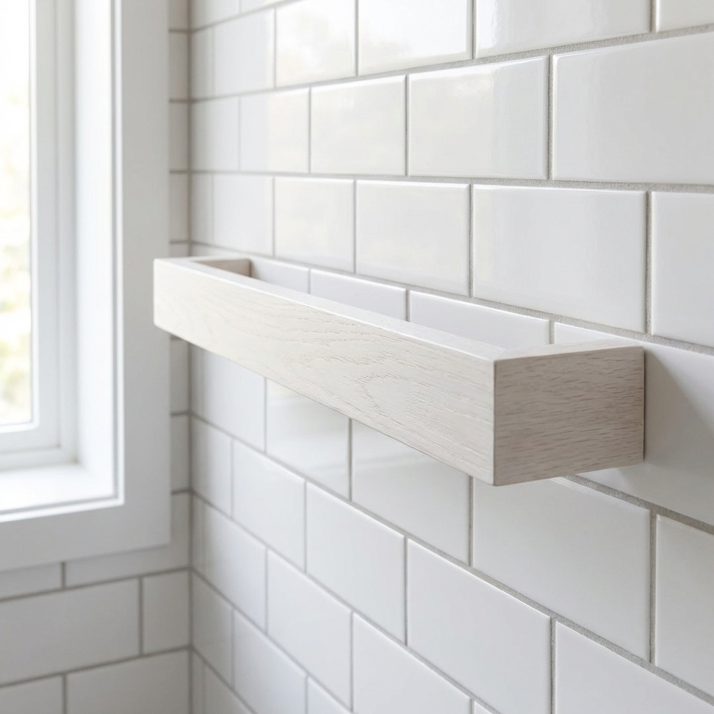 Minimalist white ash towel rail for kitchen or bathroom