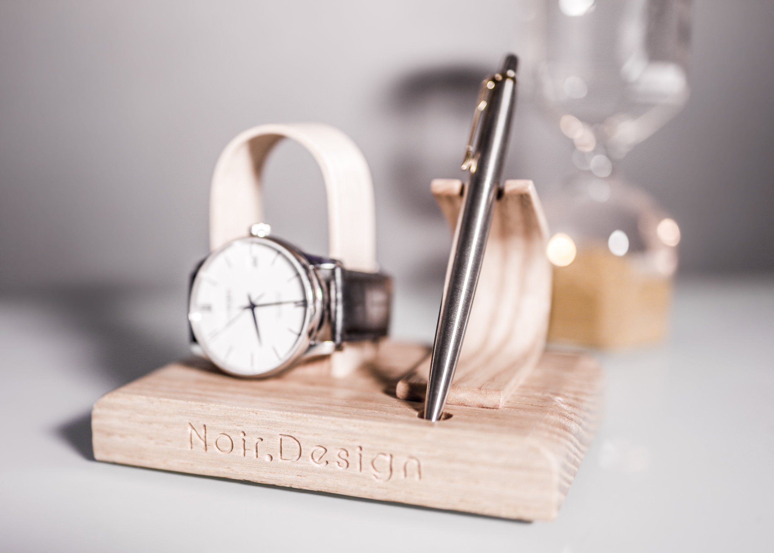 Handcrafted Oak Watch and Pen Stand | Premium Wooden Display Holder